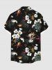 Men's Plus Size Tropical Leaf Flower Print Hawaii Button Pocket Shirt -  