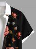 Plus Size Floral Leaves Branch Contrast Colorblock Print Hawaii Button Pocket Shirt For Men -  