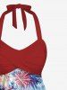 Haut tankini dos nu à imprimé feu d'artifice et drapeau américain patriotique - Rouge M