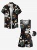 Plus Size Tropical Leaf Flower Print Hawaii Drawstring Pocket Romper -  