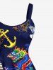 Plus Size Dragon Anchor Sailboat Bird Print Hawaii Cruise A Line Tank Dress -  