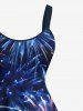 Plus Size Patriotic American Flag Fireworks Galaxy Print A Line Tank Dress -  