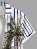 Plus Size Striped Coconut Tree Deck Chairs Parquet Print Hawaii Button Pocket Shirt For Men -  