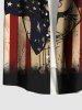 Plus Size Ink Painting Patriotic American Flag Print Button Pocket Shirt For Men -  