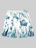 Plus Size Jellyfish Waterweed Seahorse Turtle Fish Print Hawaii Sea Creatures Drawstring Beach Shorts For Men -  