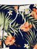Plus Size Tropical Leaves Hibiscus Floral Print Hawaii Drawstring Beach Shorts For Men -  