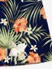 Plus Size Tropical Leaves Hibiscus Floral Print Hawaii Drawstring Beach Shorts For Men -  