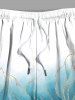 Plus Size Metallic Leaf Ombre Colorblock Print Hawaii Beach Shorts For Men -  