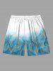 Plus Size Metallic Leaf Ombre Colorblock Print Hawaii Beach Shorts For Men -  