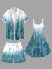 Plus Size Metallic Leaf Ombre Colorblock Print Hawaii Beach Shorts For Men -  