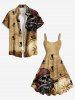 Robe débardeur hawaïenne grande taille à imprimé tête de mort, bateau pirate, gouvernail, ancre, croisière - café XXS