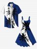 Robe débardeur hawaïenne grande taille à imprimé cocotiers colorblock - Bleu profond S
