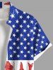 Plus Size Patriotic American Flag Fish Print Buttons Pocket Shirt For Men -  