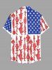 Plus Size Patriotic American Flag Fish Print Buttons Pocket Shirt For Men -  