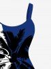 Plus Size Coconut Tree Colorblock Print Hawaii Tank Dress -  