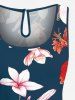 Combinaison hawaïenne cintrée grande taille à imprimé tropical, fleurs d'hibiscus et feuilles - Rouge 5X