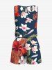 Combinaison hawaïenne cintrée grande taille à imprimé tropical, fleurs d'hibiscus et feuilles - Rouge 5X