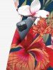 Combinaison hawaïenne cintrée grande taille à imprimé tropical, fleurs d'hibiscus et feuilles - Rouge 5X