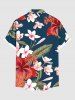 Plus Size Hibiscus Flowers Leaf Tropical Print Buttons Pocket Hawaii Shirt For Men -  
