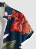 Plus Size Hibiscus Flowers Leaf Tropical Print Buttons Pocket Hawaii Shirt For Men -  