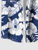 Plus Size Tropical Leaf Hibiscus Flower Print Buttons Pocket Hawaii Shirt For Men -  
