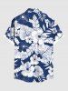 Plus Size Tropical Leaf Hibiscus Flower Print Buttons Pocket Hawaii Shirt For Men -  