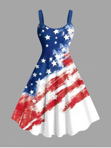 Plus Size Patriotic American Flag Distressed Print Tank Dress - WHITE - XXS