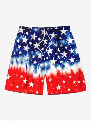 Plus Size Patriotic American Flag Tie Dye Print Beach Shorts For Men - DEEP BLUE - 7XL