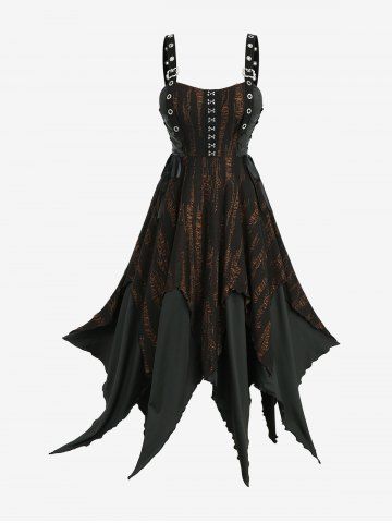 Plus Size Ripped Mesh Lace Up Grommets Hook And Eye Asymmetrical Tank Dress - BLACK - 5X | US 30-32