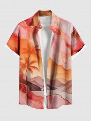 Plus Size Ombre Sky Cloud Coconut Tree Print Hawaii Button Pocket Shirt For Men -  