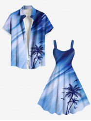 Coconut Tree Bird Ombre Print Plus Size Matching Hawaii Beach Outfit For Couples -  
