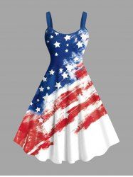 Plus Size Patriotic American Flag Distressed Print Tank Dress -  