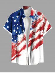 Plus Size Patriotic American Flag Distressed Print Buttons Pocket Shirt For Men -  