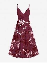 Robe camisole hawaïenne à imprimé tropical et fleurs grande taille - Rouge XS