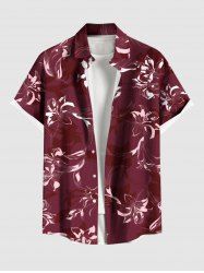 Plus Size Flowers Leaf Tropical Print Buttons Pocket Hawaii Shirt For Men -  
