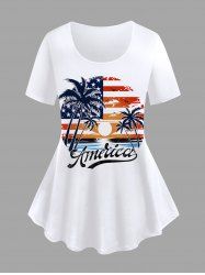 Plus Size Coconut Tree Sun Seascape Print Hawaii T-shirt -  