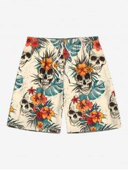 Plus Size Skulls Tropical Flowers Leaf Print Hawaii Beach Shorts For Men -  