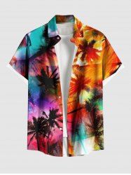 Plus Size Coconut Tree Ombre Graffiti Print Hawaii Button Pocket Shirt For Men -  