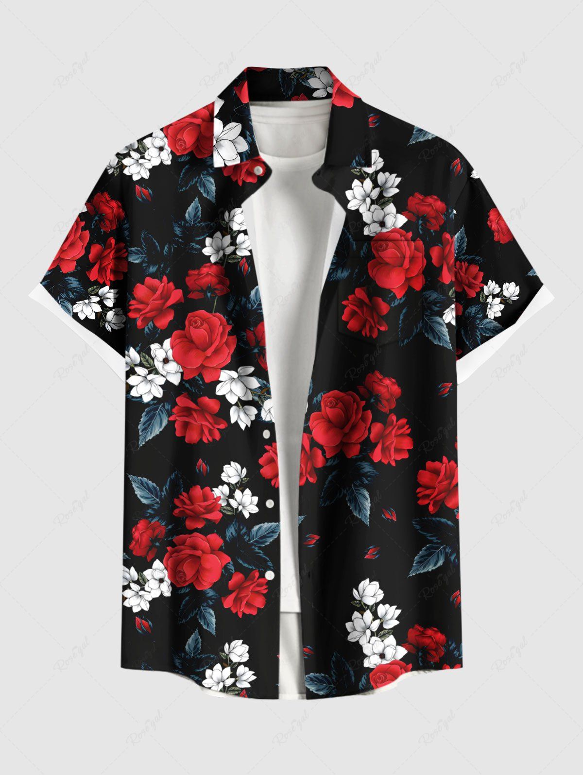 Shop Plus Size Two Tone Floral Ombre Leaves Print Hawaii Button Pocket Shirt For Men  
