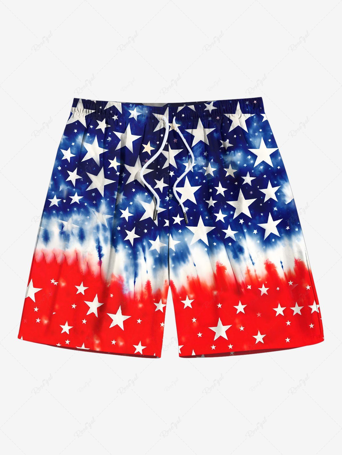 Hot Plus Size Patriotic American Flag Tie Dye Print Beach Shorts For Men  