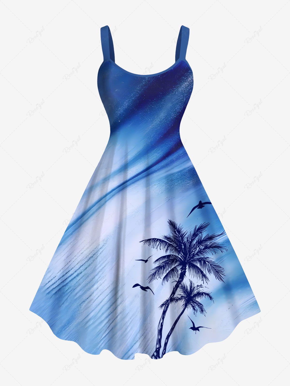 Affordable Plus Size Coconut Tree Bird Ombre Print Hawaii Tank Dress  