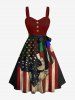Tenue assortie grande taille avec imprimé drapeau américain patriotique et peinture à l'encre pour couples - Rouge foncé 