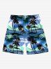 Ensemble chemise hawaïenne, short et barboteuse grande taille, imprimé cocotiers et paysage marin, pour couple - Bleu 