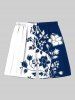 Matching Hawaii Shirt Shorts and Romper Plus Size Beach Outfit Two Tone Flower Branch Curve Print For Couples -  