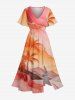 Tenue de plage hawaïenne assortie grande taille, motif ciel ombré, nuages, cocotiers, pour couples - orange clair 