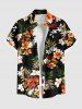 Ensemble chemise et barboteuse hawaïennes assorties, grande taille, tenue de plage, imprimé feuilles tropicales, fleurs et guitare, pour couples - Noir 