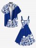 Tenue de plage hawaïenne assortie grande taille avec imprimé tropical, motif tête de mort, hibiscus, feuilles et fleurs pour couples - Bleu profond 