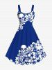 Tenue de plage hawaïenne assortie grande taille avec imprimé tropical, motif tête de mort, hibiscus, feuilles et fleurs pour couples - Bleu profond 
