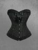Corset à lacets en jacquard floral grande taille avec œillets et bordure plissée et nœud papillon - Noir 3X | US 22-24