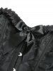 Corset à lacets en jacquard floral grande taille avec œillets et bordure plissée et nœud papillon - Noir 3X | US 22-24